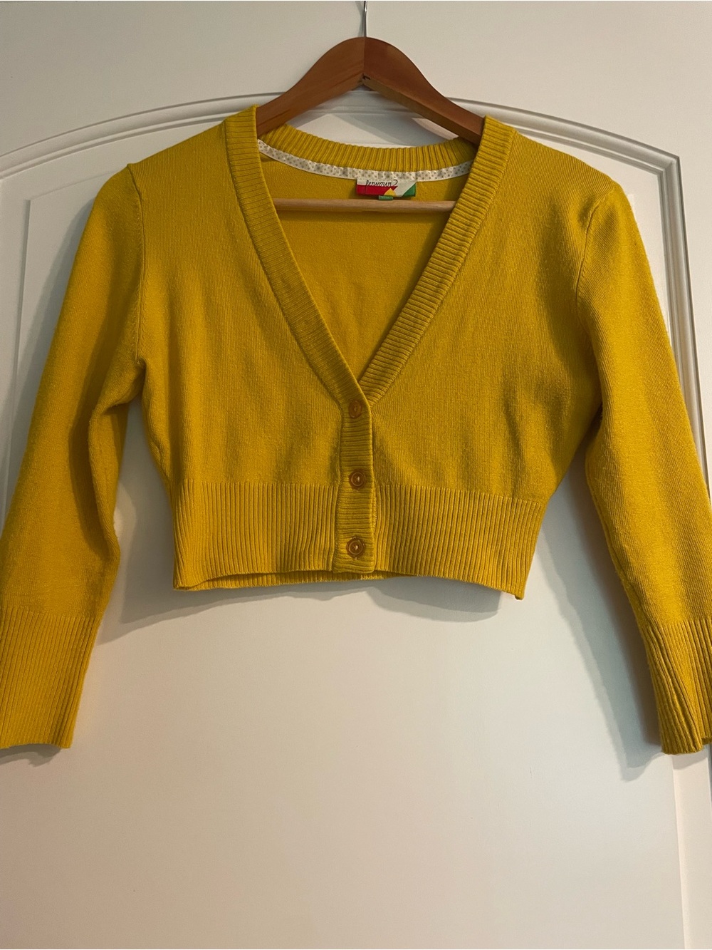 Fervour Cropped Retro V-Neck Button Cardigan - Mustard Yellow